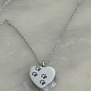 NEW Stainless Steel Heart Shaped Cremation Urn Necklace with Paw Print